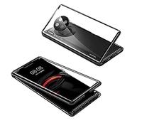SIMao Coque pour Huawei Mate 30 Pro Cover 360 Degrés Protection Étui Magnétique Adsorption Intégré Caméra Vitre Protecteur Flip Case Métal Bumper Frame Transparent Verre Trempé Cover Housse,Noir