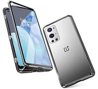 SIMao Coque pour OnePlus 9 Pro 5G Cover 360 Degrés Protection Étui[Magnétique Adsorption] Flip Case Métal Bumper Frame Ultra Mince Housse Transparent Avant et Arrière Verre Trempé Cover,Noir
