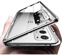 SIMao Coque pour OnePlus 9 Pro 5G Cover 360 Degrés Protection Étui Magnétique Adsorption Intégré Caméra Vitre Protecteur Flip Case Métal Bumper Frame Transparent Verre Trempé Cover Housse,Noir