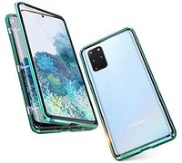 SIMao Coque pour Samsung Galaxy S20 Plus Cover 360 Degrés Protection Étui Magnétique Adsorption Intégré Caméra Vitre Protecteur Flip Case Métal Bumper Frame Transparent Verre Trempé Cover Housse,Vert