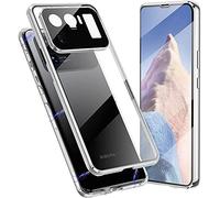 SIMao Coque pour Xiaomi Mi 11 Ultra 5G Cover 360 Degrés Protection Étui Magnétique Adsorption Intégré Caméra Vitre Protecteur Flip Case Métal Bumper Frame Transparent Verre Trempé Cover Housse,Argent