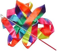 SIMAO TOYS Rubans de Danse Rythmique de qualité supérieure - Ruban de Gymnastique pour Enfants - Baguettes tourbillonnantes sur bâtons - pour la Danse Artistique des Enfants, Poignée Roug (2 métres)