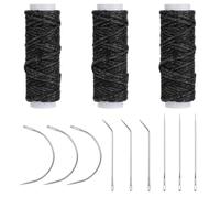 simarro Lot de 12 aiguilles à cheveux et fils à coudre professionnels - Outils d'extension de cheveux - 9 aiguilles incurvées avec 3 fils noirs pour la fabrication de perruques, couture, décoration
