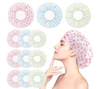 simarro Lot de 12 bonnets de douche pour femme - Imperméables et élastiques - Réutilisables - En plastique - Pour filles et femmes - Pour la maison, les voyages (bleu, rouge, vert)