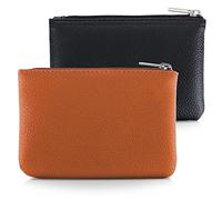 simarro Lot de 2 porte-monnaie en polyuréthane avec fermeture éclair, Mini porte-monnaie portable Pour cartes de crédit carte d'identité clés casque rouge à lèvres（noir + marron clair）