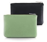 simarro Lot de 2 porte-monnaie en polyuréthane avec fermeture éclair, Mini porte-monnaie portable Pour cartes de crédit carte d'identité clés casque rouge à lèvres (noir + vert clair)