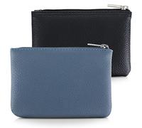 simarro Lot de 2 porte-monnaie en polyuréthane avec fermeture éclair, Mini porte-monnaie portable Pour cartes de crédit carte d'identité clés casque rouge à lèvres Porte-monnaie(Noir+Bleu)