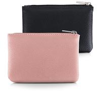 simarro Lot de 2 porte-monnaie en polyuréthane avec fermeture éclair, Mini porte-monnaie portable Pour cartes de crédit carte d'identité clés casque rouge à lèvres (Noir et rose)