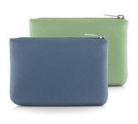 simarro Lot de 2 porte-monnaie en polyuréthane avec fermeture éclair pour femme - Pour cartes de crédit carte d'identité clés écouteurs rouge à lèvres Bleu + vert clair Porte-monnaie