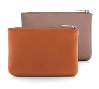 simarro Lot de 2 porte-monnaie en polyuréthane avec fermeture éclair pour femme - Pour cartes de crédit, carte d'identité, clés, écouteurs, rouge à lèvres, Couleur chair + marron, Porte-monnaie