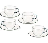 SIMAX 022 004 021 Tasse à thé avec soucoupe 'Eva', verre borosilicate 250 ml, h : 6 cm, ø 14 cm, transparent, 8 pièces (1 set)