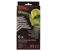 Simax Paille en verre, set de 6 pailles courbées, brosse de nettoyage incluse 20cm
