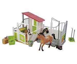 Simba 104342646 - Étable à Chevaux avec Figurines d'animaux (30 x 19 cm) - Jouet pour Enfants avec boîte, Aire de Lavage, Cheval et Accessoires - Kit de Jeu pour Filles et garçons à partir de 3 Ans