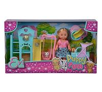 Simba 105733477 Evi Love Puppy Fun - Poupée avec Trois Chiots Mignons et Un Superbe Espace pour Chien, balançoire, Toboggan et Poussette 2 en 1-12 cm - Convient aux Enfants à partir de 3 Ans