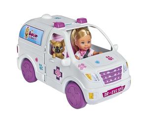 Simba 105733488 - Evi Love Doktor Evi 2 en 1 - Vétérinaire - Vétérinaire - Voiture Rabattable - Clinique vétérinaire - avec Chien, Chat et Accessoires - 12 cm - pour Enfants à partir de 3 Ans