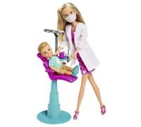Simba 105733514 Steffi Love Dentist - Poupée en Tant Que Dentiste et Timmy en Tant Que Patient - avec Chaise et Accessoires de Dentiste - 12 cm - 29 cm - pour Enfants à partir de 3 Ans Multicolore