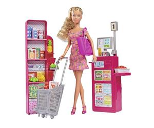 Simba 105733613 - Poupée Steffi Love Supermarket, au supermarché, avec Caisse, Sac de Courses et de Nombreux Aliments, poupée de 29 cm, à partir de 3 Ans