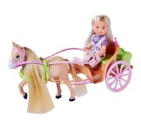 Steffi Love - Evi Love Calèche - Mini Poupée 12cm - Cavalière - 1 Figurine Cheval et 6 Accessoires Inclus - 105733649, Beige