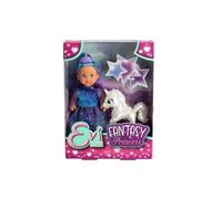 Simba 105733868 Evi Love Fantasy Princess Poupée dans Une Robe de Conte de fées avec Licorne Scintillante, poupée de Jeu de 12 cm, à partir de 3 Ans