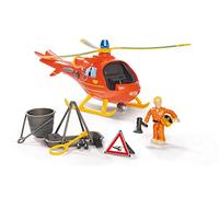 Simba 109252510 - Sam Le Pompier Wallaby Hélicoptère Wallaby avec Figurine Tom, avec Son Original, lumière Bleue, projecteur de Recherche, treuil, 15 cm, à partir de 3 Ans