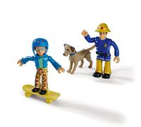 Simba 109252515 - Ensemble de figurines Sam le pompier, lot de deux avec animal, figurine de 7,5 cm, mobile, avec accessoires, 4 compartiments assortis, à partir de 3 ans, aucune présélection possible