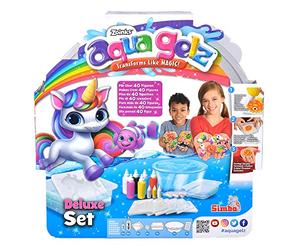 Simba Aqua Gelz Deluxe 106322563 - Kit de bricolage créatif avec base - 9 bouteilles de gel de couleur, 6 formes, 6 additifs d'eau, brillant dans le noir et paillettes - À partir de 8 ans