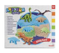 Simba Art and Fun Lot de 3 sables de jeu dinosaures 200 g de sable, plateforme, 4 dinosaures en forme de fossile, roller, couteau, à partir de 3 ans