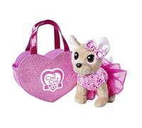 Simba Chihuahua 105890055 Chihuahua en Peluche avec Jolie Robe et nœud dans Un Sac en Forme de cœur pailleté, 20 cm, à partir de 3 Ans