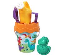 Simba Dino 107114604 Set de seaux, Jouets de Sable, 6 pièces, Seau, passoire, Moule à Sable, Pelle, râteau, arrosoir, 16 cm, diamètre : 17 cm, à partir de 10 Mois, Multicolore