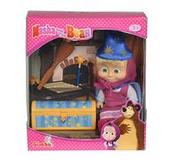 Simba - Ensemble de Poupée Macha et l'ours - Macha Magicienne - Set avec baguette magique, coffre magique et balai - Poupée de 12 cm - À partir de 3 ans