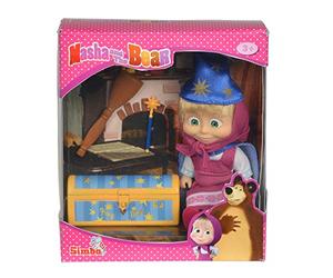Simba - Ensemble de Poupée Macha et l'ours - Macha Magicienne - Set avec baguette magique, coffre magique et balai - Poupée de 12 cm - À partir de 3 ans