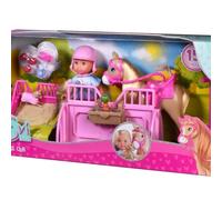 Simba Evi Love Horse Club - Evi comme cavalière avec Cheval et Poulain, avec Obstacles, Espace de Nettoyage et Accessoires, Plus de 15 pièces, poupée de 12 cm, kit d'équitation pour Enfants à partir