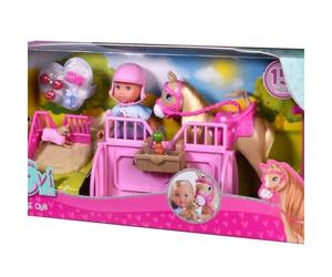 Simba Evi Love Horse Club - Evi comme cavalière avec Cheval et Poulain, avec Obstacles, Espace de Nettoyage et Accessoires, Plus de 15 pièces, poupée de 12 cm, kit d'équitation pour Enfants à partir