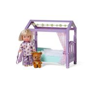 Simba - Evi Love Lit - Mini Poupée de 12 cms en Pyjama - Lit Décoré avec des Etoiles - 3 Accessoires Inclus - A Partir de 3 Ans