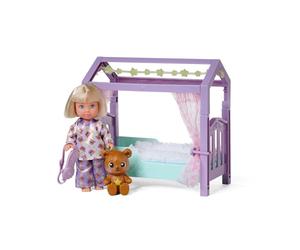 Simba - Evi Love Lit - Mini Poupée de 12 cms en Pyjama - Lit Décoré avec des Etoiles - 3 Accessoires Inclus - A Partir de 3 Ans