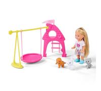 Simba Evi Love Puppy Walk - Poupée Evi (12 cm) avec 2 Chiots, Poussette, Sac, Toboggan et Piscine à balles - Ensemble de Jeu de rôle Mignon pour Enfants à partir de 3 Ans