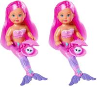 Simba - Evi Love Sirène et sa Perle - Mini poupée Mannequin - Cheveux Roses - 105733699S12 (Lot de 2)