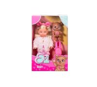 Simba Evi Love Teddy Poupée avec Veste Moelleuse, Serre-tête, Chaussures, Sac à Dos et Ourson, 12 cm, à partir de 3 Ans