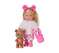Simba Evi Love Teddy Poupée avec Veste Moelleuse, Serre-tête, Chaussures, Sac à Dos et Ourson, 12 cm, à partir de 3 Ans