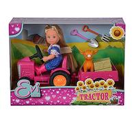 Simba Evi Love Tractor/Poupée sur Son Tracteur avec remorque/Animal/Balles de Foin/Pelle et Fourchette de fumier/12 cm/Convient aux Enfants à partir de 3 Ans Multicolore