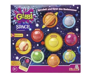 Simba Glibbi Space Lot de 9 bombes de bain avec cartes d'information sur les planètes, plaisir du bain à partir de 3 ans
