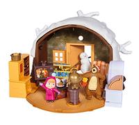 Simba - Masha et Michka - Hutte de Michka Hiver - Pliable - 2 Figurines Articulées + 1 Bonhomme de Neige - 109301023 Multicolore