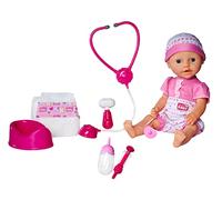 Simba New Born Baby 105032355 Poupée en Vinyle avec Accessoires de Docteur - avec Fonction Boire et Humide - avec de Nombreux Accessoires - Stéthoscope avec Fonction Son - 38 cm - À partir de 3 Ans Multicolore