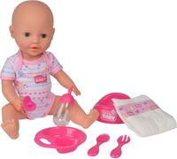New Born Baby Poupée entièrement en vinyle avec fonction boire et mouiller avec accessoires - 38 cm G