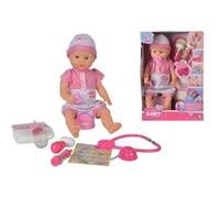 Simba New Born Baby 105032355 Poupée en Vinyle avec Accessoires de Docteur - avec Fonction Boire et Humide - avec de Nombreux Accessoires - Stéthoscope avec Fonction Son - 38 cm - À partir de 3 Ans Multicolore