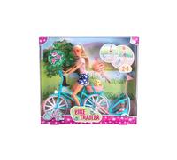 Simba Steffi Love Bike Trailer, poupée de Jeu sur Son vélo avec remorque pour bébé, Chien et Casque, à partir de 3 Ans