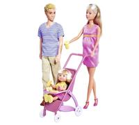 Simba - Steffi Love Famille Heureuse - 2 Poupées Mannequins 29cm + 1 Mini Poupée 12cm - Enceinte avec Bébé dans Ventre Amovible - 1 Poussette + Accessoires - 105733200