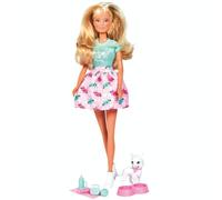 Simba Steffi Love Kitty Love Kitty Love Love Love 105733489 Poupée dans Une Tenue Tendance avec Un Joli Chat avec Une Nourriture Autour de la Bouche, avec de Nombreux Accessoires