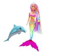 Simba Steffi Love Mermaizing Poupée sirène avec Fonction Lumineuse Arc-en-Ciel, Cheveux Extra Longs, Figurine de Dauphin et Pinces à Cheveux, 39 cm, Fonction Try-Me, à partir de 3 Ans