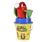Simba Super Mario Ensemble Seau de Sable 5 pièces, Seau, passoire, Pelle, râteau, arroseur 16 cm, diamètre : 17 cm, à partir de 10 Mois